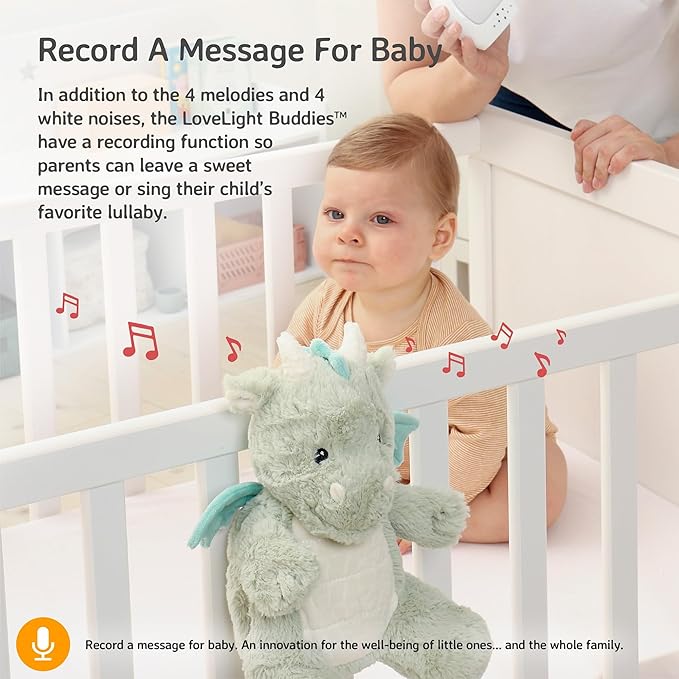 Cloud b Sound Machine with White Noise Soothing Sounds | Cuddly Stuffed Animal & Nomadic Nightlight | Record Parent Voice | Adjustable Settings & Auto-Shutoff | LoveLight™ Buddies - Drake The Dragon™