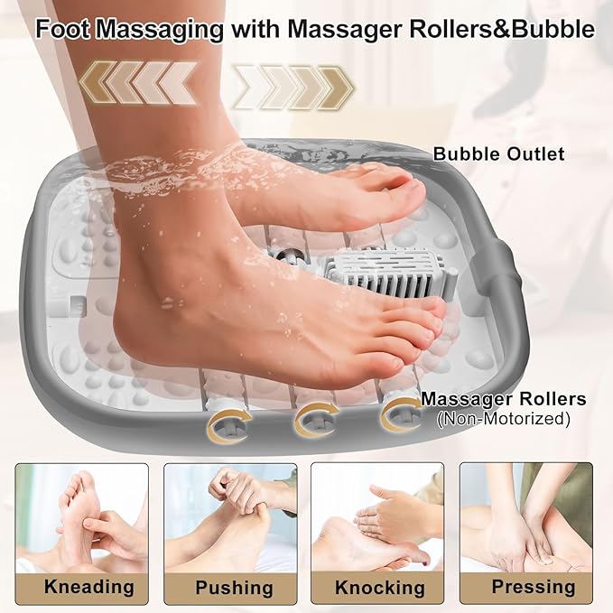 Collapsible Foot Spa with Heat and Remote Control, Massage Rollers, Bubble, Foot Pedicure Kit, Temperature Control, Red Light, Foot Bath and Pumice Stone Pedicure Foot Spa