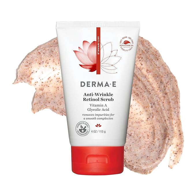DERMA E Anti-Wrinkle Scrub – Anti-Aging Face Wash with Glycolic Acid and Vitamin A – Cleansing and Exfoliating Treatment Removes Makeup, Oil and Impurities, 4 oz