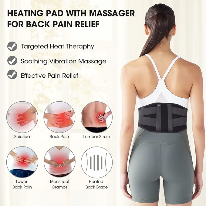 CUEHEAT Heated Waist Belt, Cordless Heating Pad for Low Back, Electrical Heating and Massage, Rechargeable Battery Powered (Dark Black, 45 inches)