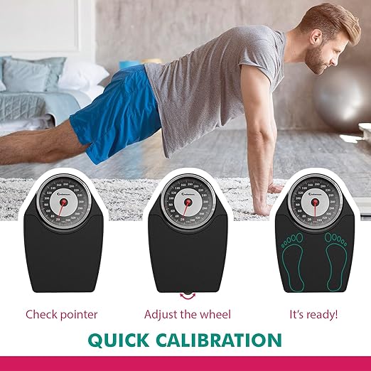 Adamson A24 Scales for Body Weight - Up to 350 LB - New Version - Anti-Skid Rubber Surface Extra Large Numbers - High Precision Bathroom Scale Analog - Durable with 20-Year Assurance