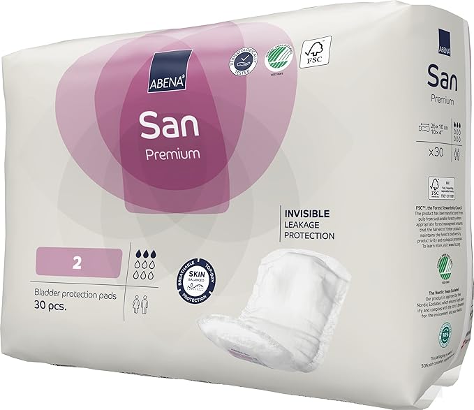 Abena San Premium Incontinence Pads, Light Absorbency, (Sizes 1 to 3A), Size 2, (Pack of 1, 30 Count Total)