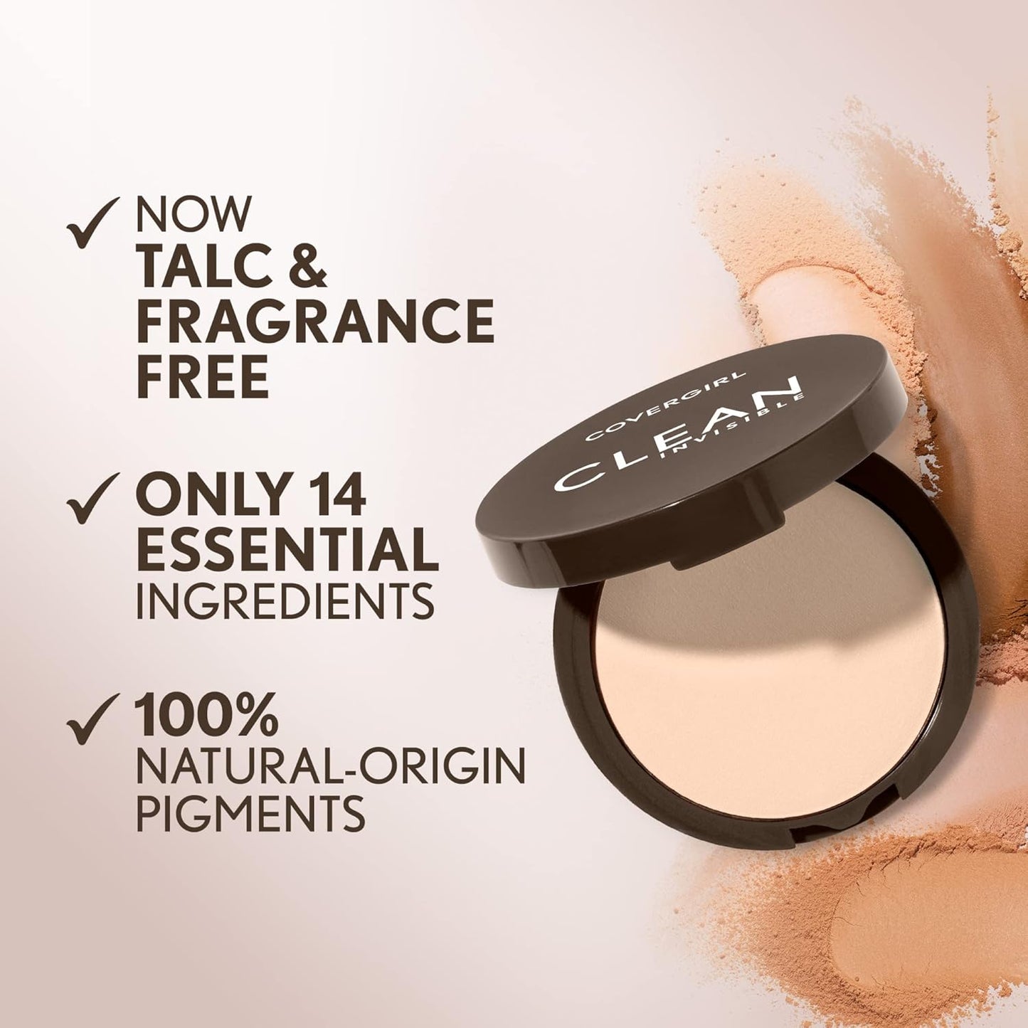 Covergirl Clean Invisible Pressed Powder, Lightweight, Breathable, Vegan Formula, Classic Ivory 110, 0.38oz