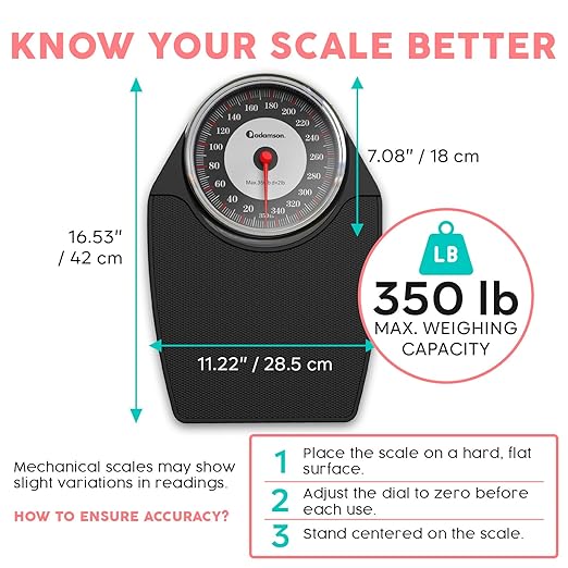 Adamson A24 Scales for Body Weight - Up to 350 LB - New Version - Anti-Skid Rubber Surface Extra Large Numbers - High Precision Bathroom Scale Analog - Durable with 20-Year Assurance