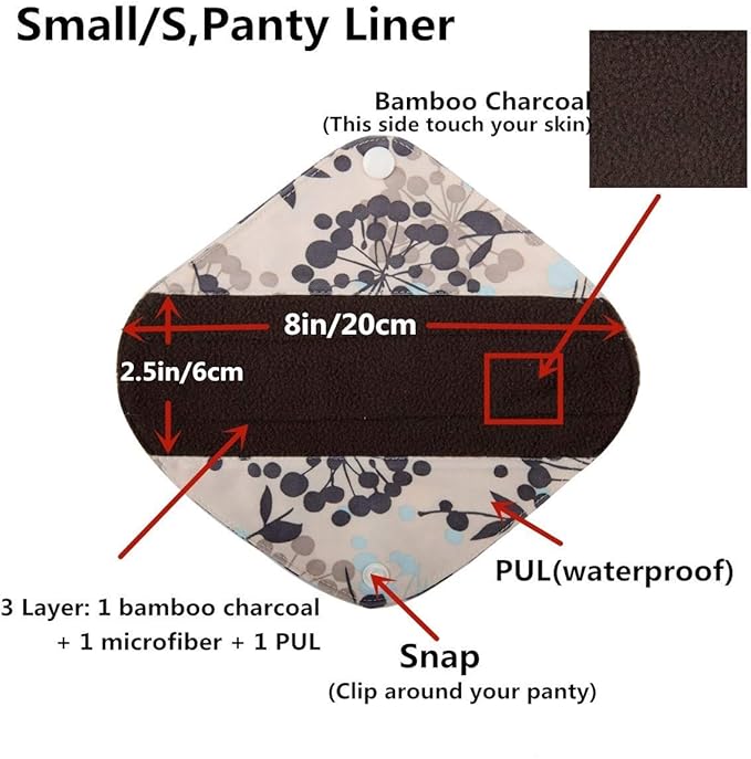 5 Small Panty Liners 1 Wet Bag Cloth Menstrual Pads Reusable Washable (Flamingo, S Panty Liners)