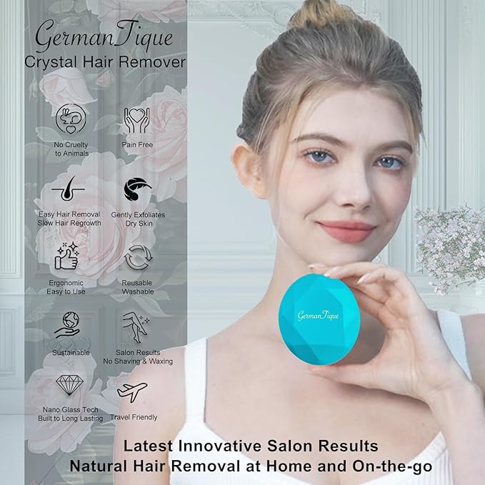 Crystal Hair Eraser,Upgraded Crystal Hair Remover Diamond,Painless and Effective Nano Glass Hair Removal Stone and Skin Exfoliation,Natural Epilator for Women and Men(Ocean Blue)