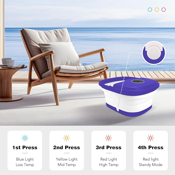 Collapsible Foot Spa Bath with Heat, Remote Control, Temperature Control, Bubbles, Pumice Stone, Red Light, Timer, 16 Massage Roller Pedicure Foot Spa for Relaxation and Stress Relief, Purple