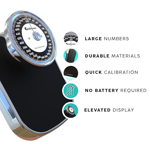 Adamson A28 Bathroom Scales - Up to 550lb, Heavy Weight, Anti-Skid Rubber Surface, Extra Large Numbers - High Precision Weighing Scales for Body Weight - Durable with 20-Year Assurance - New Version
