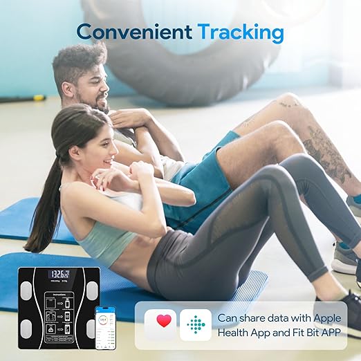 Digital Simple and Practical Body Fat Scale with Smartphone App, Bathroom Scale with Led Display (Black)