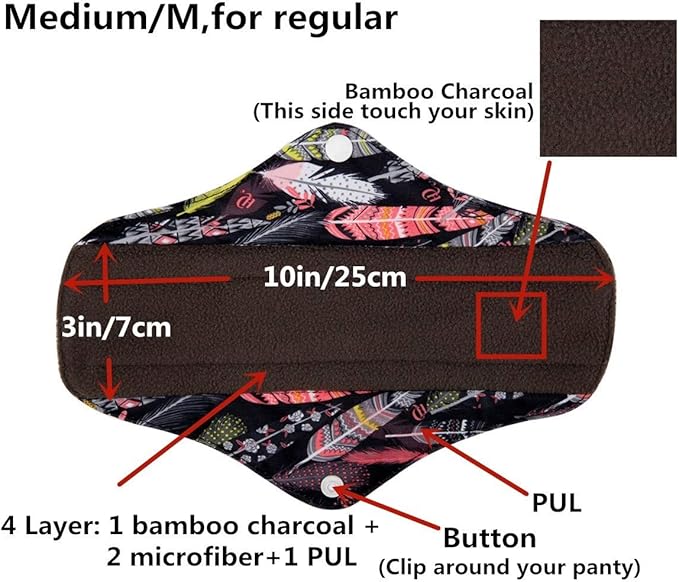 5 Cloth Menstrual Pads 1 Wet Bag M Panty Liners Reusable Washable (Ink Splatter, M Panty Liners)