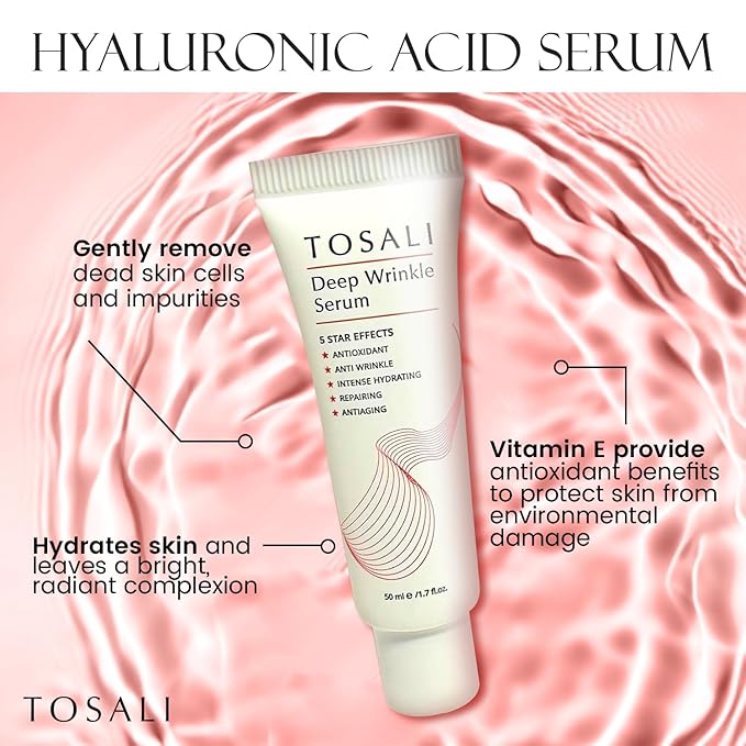 Deep Wrinkle Serum 1.7 fl oz - Anti Aging Hyaluronic Acid Serum for Face with Vitamin C, Panthenol & Zinc, Hydration for Face, Smooths Skin Texture, Reduces Wrinkles, Plumps Fine Lines