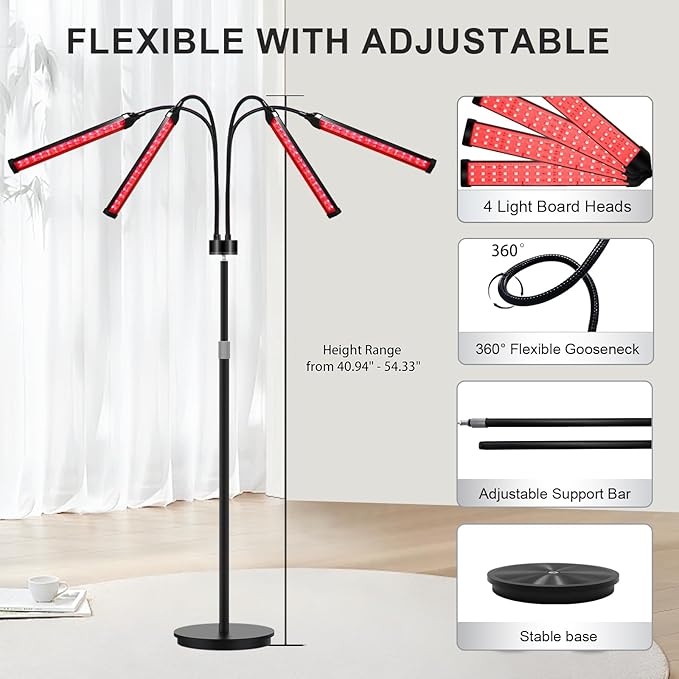 180LEDs Red Light Therapy Lamp with Stand, 660nm &850nm &940nm Near Infrared Light Device for Body & Face