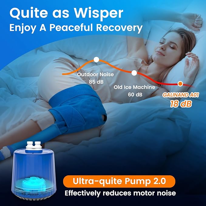 Cold Therapy Machine, Ice Machine for Knee Care After-Surgery, Knee Replacement Recovery Equipment Aids Pack, Cryotherapy System w/Compression Wrap Pad for Ankle, Foot, ACL Relief