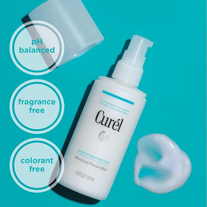 Curel Japanese Skin Care Moisture Facial Milk Moisturizer, Daily Face Lotion for Dry Sensitive Skin, pH Balanced, Unscented Advanced Ceramide Care Face Cream without Drying Alcohols, 4 Oz