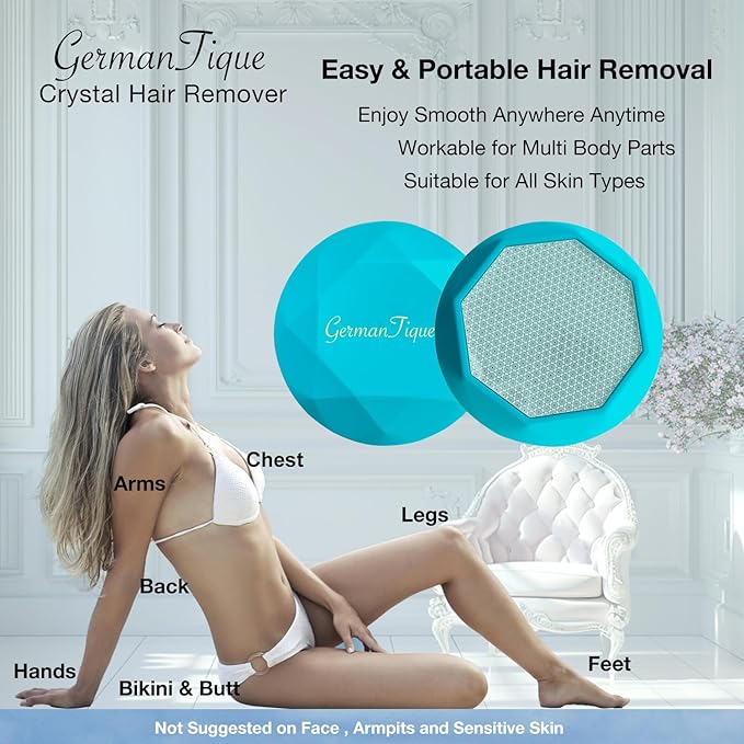 Crystal Hair Eraser,Upgraded Crystal Hair Remover Diamond,Painless and Effective Nano Glass Hair Removal Stone and Skin Exfoliation,Natural Epilator for Women and Men(Ocean Blue)