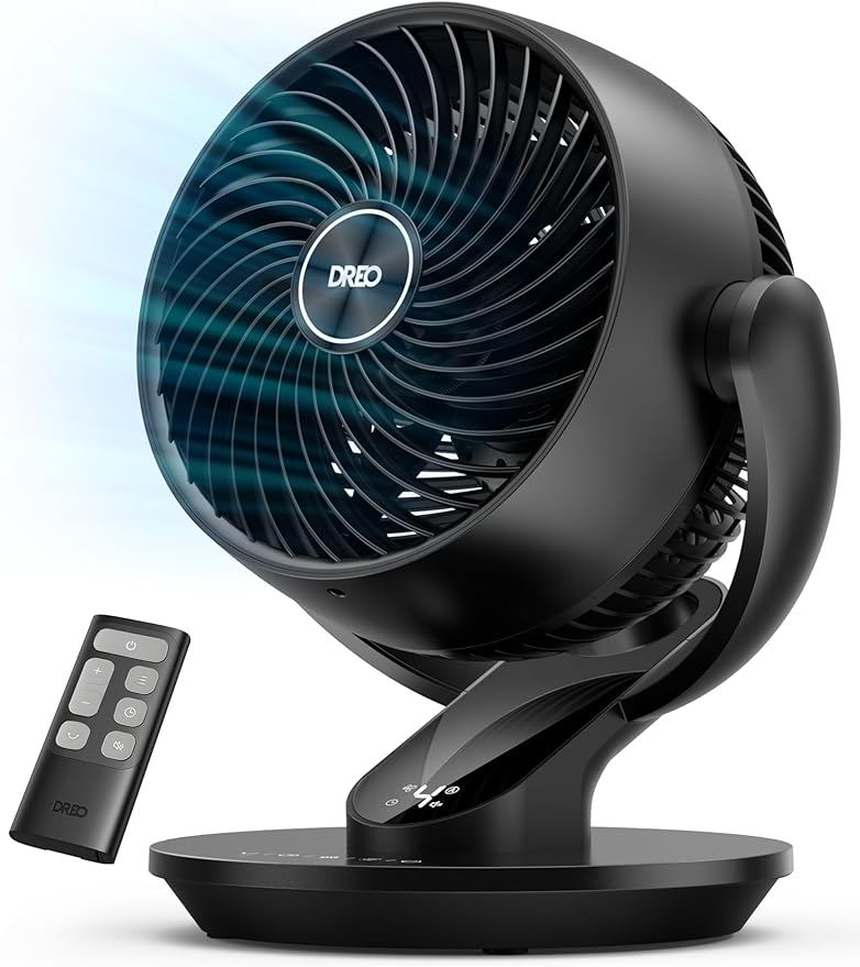 Dreo Table Fan for Bedroom, 13-Inch Oscillating Air Circulator Fan, 120° Tilt Adjustment, 28dB Ultra-Quiet, 70ft Powerful Airflow, 4 Speeds Desk Fans with Remote for Whole Room, Home, Office