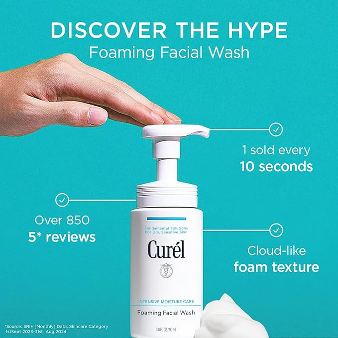 Curel Japanese Skin Care Foaming Facial Wash, Face Wash for Dry, Sensitive Skin, Cleanses and Protects Natural Ceramides, pH Balanced, Fragrance & Alcohol Free Facial Cleanser, Step 2 of 2, 5 Fl Oz