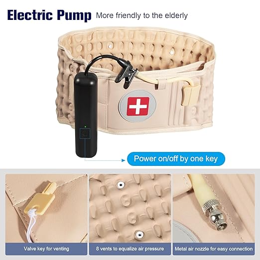 Decompression Back Belt with Electric Inflatable Pump -Lumbar Support Belt for Lower Back Pain Relief, Air Traction Device Fits Waist Size 29-49 Inches (Beige)