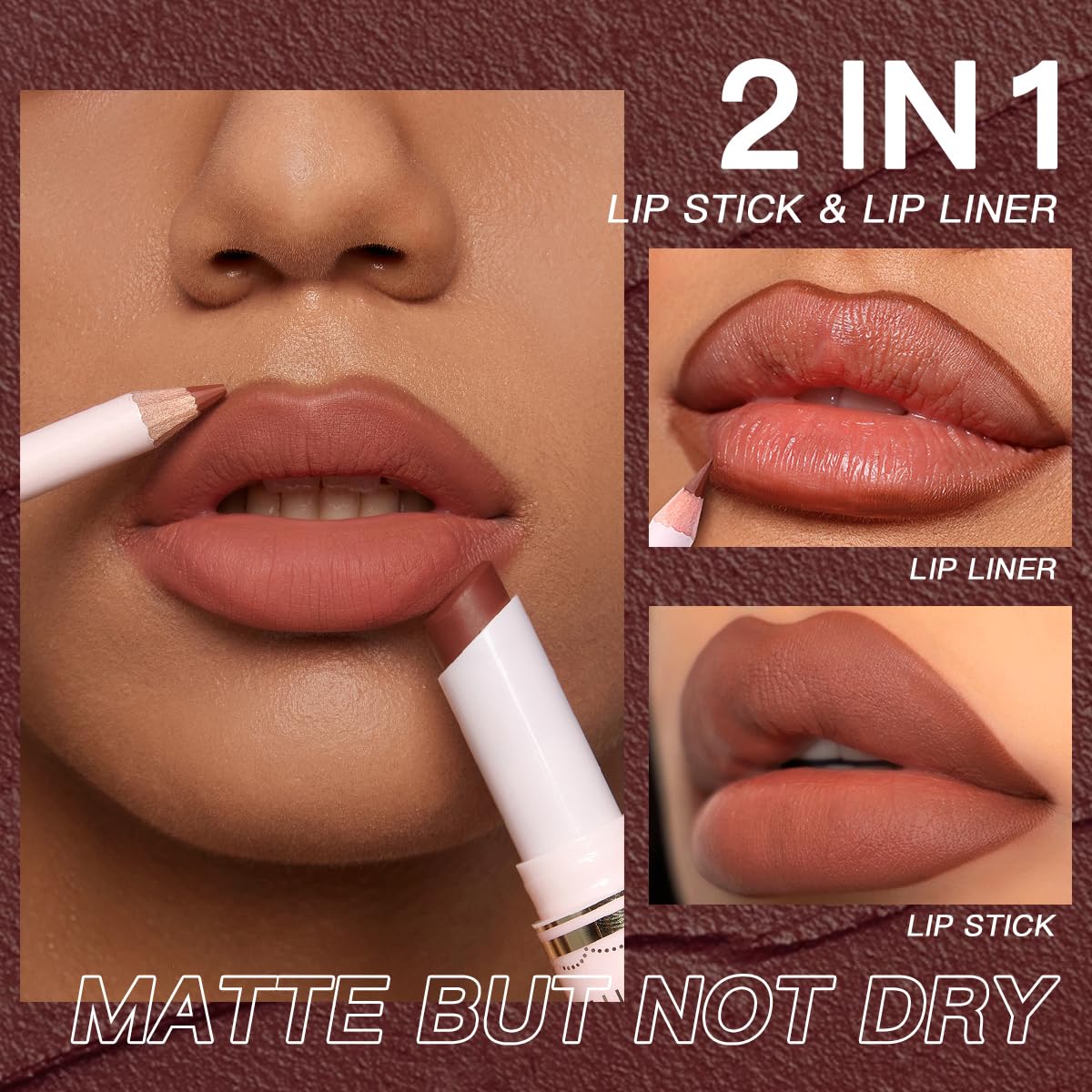 USHAS Lipstick and Lip Liner Combo Set 2 in 1 Waterproof Lipstick for Women Lip liner Set Long Lasting Lipstick, Matte Lipstick Pen with Lip Liner Set Makeup Kits (S11, Pack of 1)