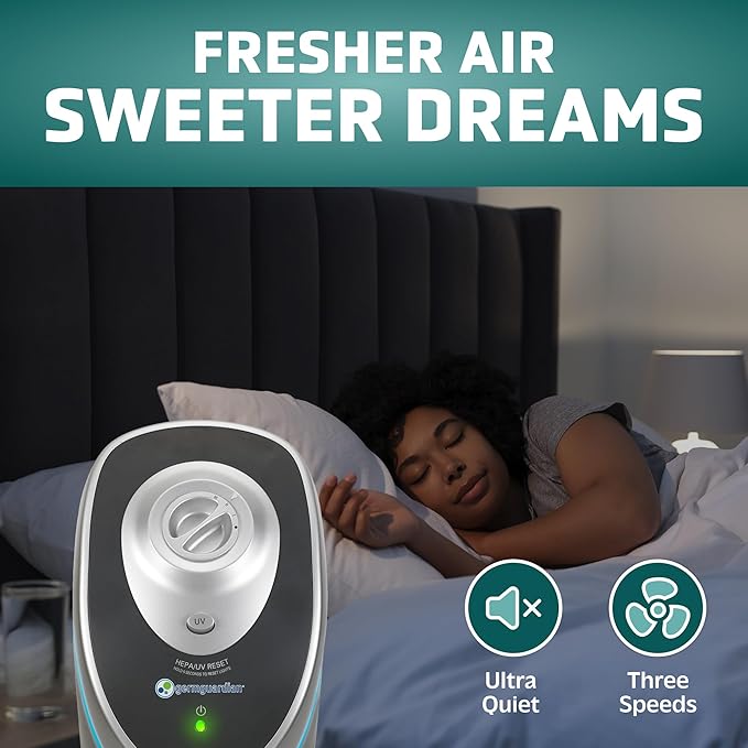 GermGuardian 3-In-1 HEPA Air Purifier for Home, Large Rooms Up To 915 Sq. Ft. with HEPA Air Filter, UV-C Light & Odor Reduction, AC5000E, 28" Tower, Gray