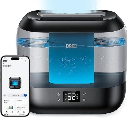 Dreo Smart Humidifiers for Bedroom, Top Fill 4L Supersized Cool Mist Humidifier with Nightlight, 32H Runtime, Touch/APP/Voice Control, 28 dB Quiet Ultrasonic Humidifiers for Large Room, Baby, Plants