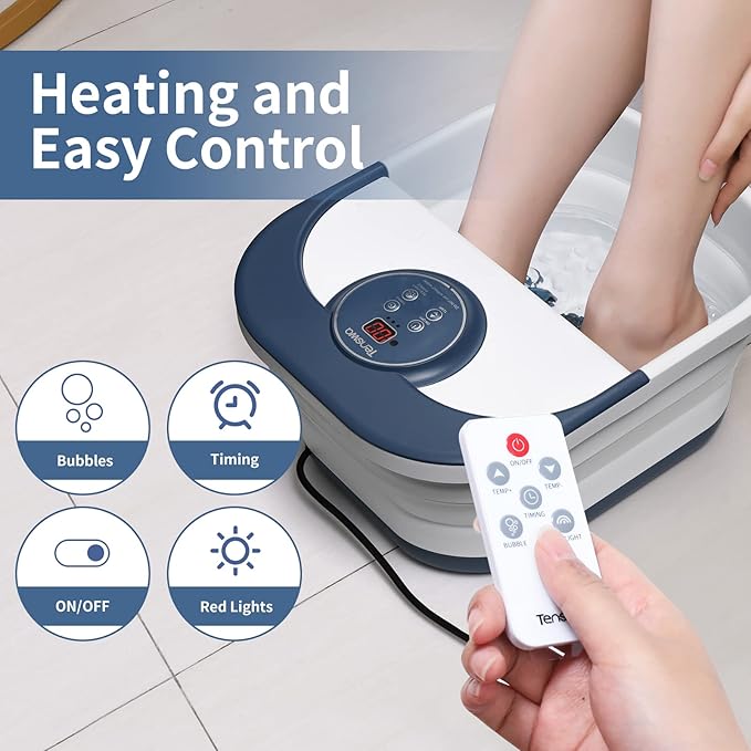 Collapsible Foot Spa Bath Massager with Heat, Bubbles, Pedicure Foot Spa with 8 Rollers, Tub for Stress Relief, Soaker with Mini Acupressure Massage Points & Temperature Control