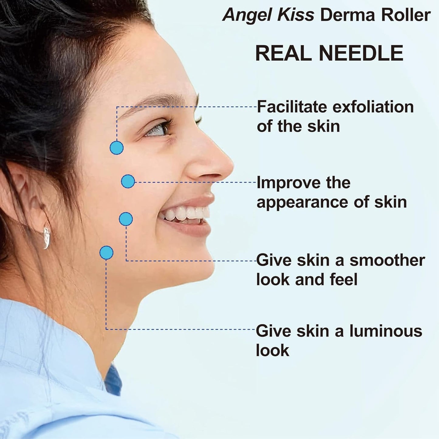 Derma Roller Titanium Real Needle 0.25mm - Angel Kiss 192 Individual Microneedling Roller with Case - Dermal Roller for Face - At Home Facial Skin Roller for Women Men
