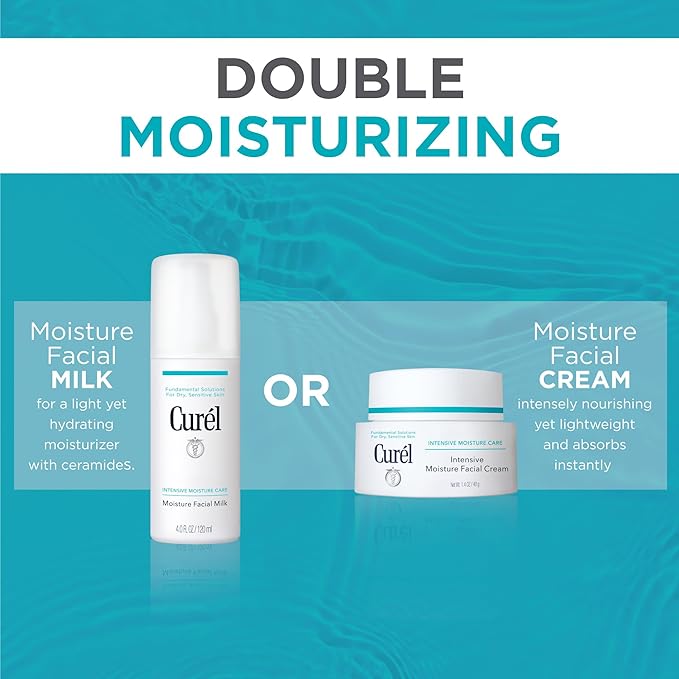 Curel Japanese Skin Care Moisture Facial Milk Moisturizer, Daily Face Lotion for Dry Sensitive Skin, pH Balanced, Unscented Advanced Ceramide Care Face Cream without Drying Alcohols, 4 Oz