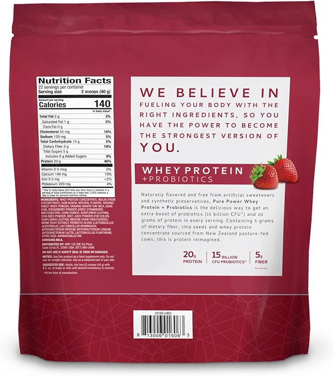 Dr. Mercola Pure Power Whey Gusset, Strawberry, 22 Servings (1 lb 15 oz), Non GMO, Gluten Free, Soy Free