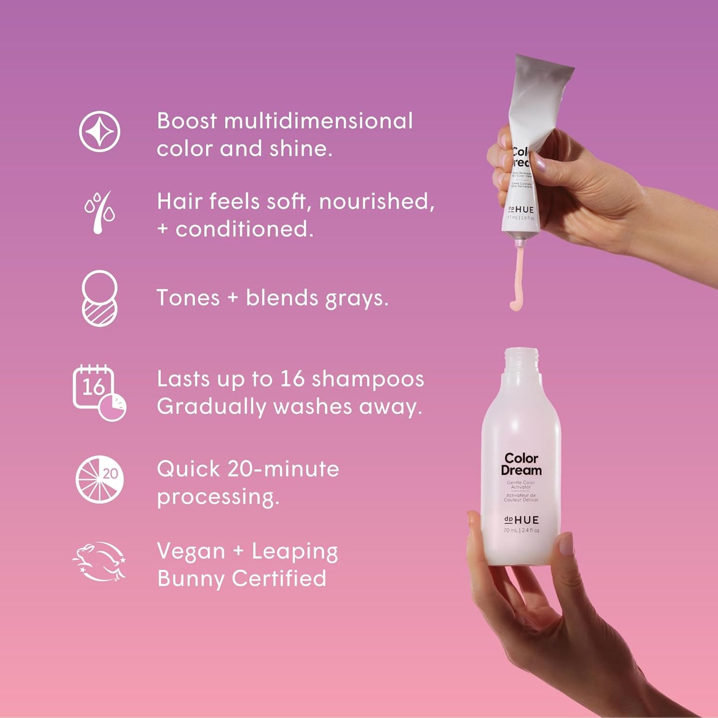 dpHUE Color Dream, Medium Brown - Ammonia-Free, Demi-Permanent Hair Color - Lasts 16 Washes - Boosts Shine - Paraben & Sulfate Free, Leaping Bunny Certified