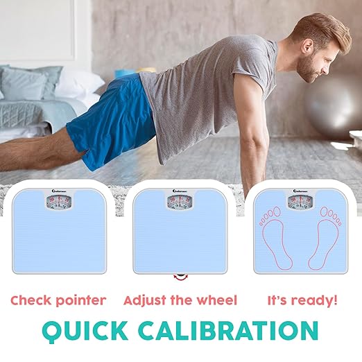 Adamson A21 Analog Scales for Body Weight - Up to 300 LB - New - Anti-Skid Rubber Surface + Large Numbers - Analog Bathroom Scale - Affordable - Durable with 20-Year Assurance - Light Blue