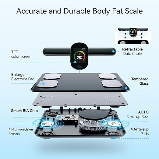 Digital Bathroom Scale for Body Weight, 8 Electrode Digital Weight Scale, 29 Measurements, Body Composition Analyzer with Bluetooth Health Monitor Weight Muscle