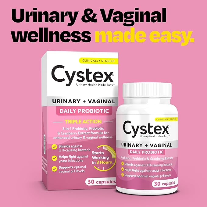 Cystex Urinary Tract Infection Probiotic: Rapid Relief & Proactive UTI Protection for Women, 3-in-1 Support with Prebiotics, Probiotics, and Cranberry, Defense Against Yeast Infections, 30ct