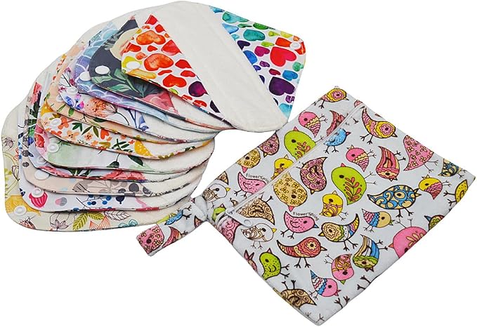 12 Pieces Cloth Menstrual Pads,Reusable Sanitary Pads,Size 8 inch Panty Liner,Unscented