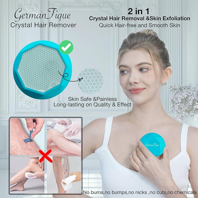 Crystal Hair Eraser,Upgraded Crystal Hair Remover Diamond,Painless and Effective Nano Glass Hair Removal Stone and Skin Exfoliation,Natural Epilator for Women and Men(Ocean Blue)