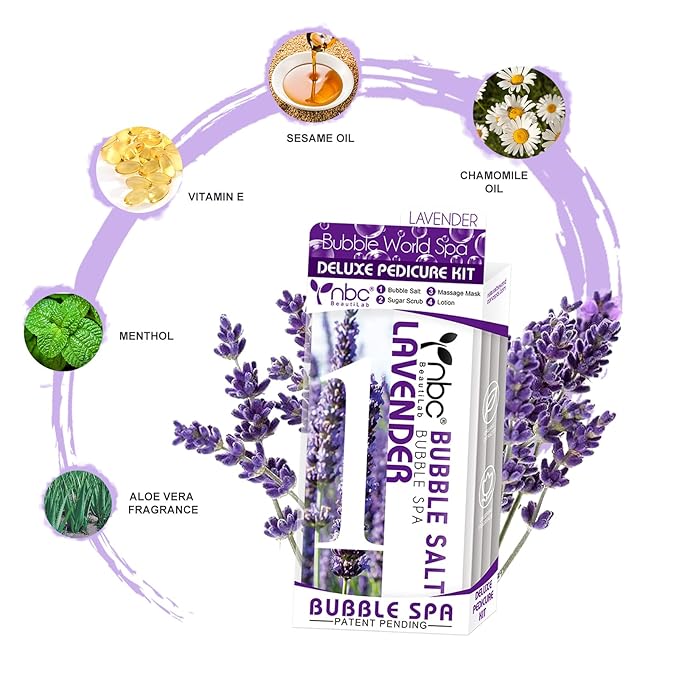 24 PCS Foot Soak, Pedicure Kit Foot Soak Set With Bubble Salt, Sugar Scrub, Massage Mask, Massage Lotion In a Box 4 Step Foot Spa Kit For Dry Cracked Feet, Tired Feet, 6 Set Lavender