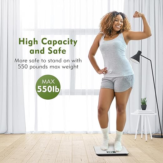 550lb Scale for Body Weight with BMI Bluetooth Digital Bathroom Weighing Machine Over 500lb Work with Smart APP, Extra High Capacity Scale with Beep Sound Large LCD Display Wide Platform