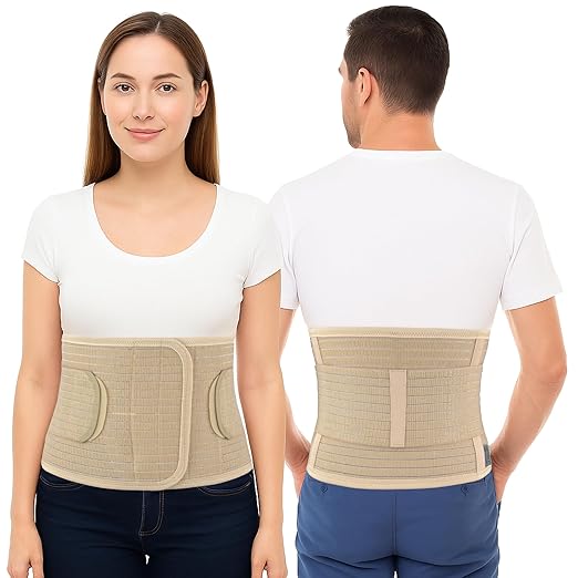 ORTONYX Ergonomic Abdominal Binder Waist and Lower Back Support Belt, Back Brace for Women & Men - Breathable, Elastic, With Extra Band - Beige XXL