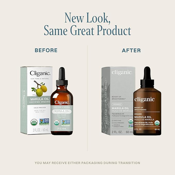 Cliganic Organic Marula Oil, 2oz - 100% Pure - For Face & Hair | Natural Cold Pressed Unrefined (Packaging May Vary)