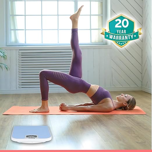 Adamson A21 Analog Scales for Body Weight - Up to 300 LB - New - Anti-Skid Rubber Surface + Large Numbers - Analog Bathroom Scale - Affordable - Durable with 20-Year Assurance - Light Blue