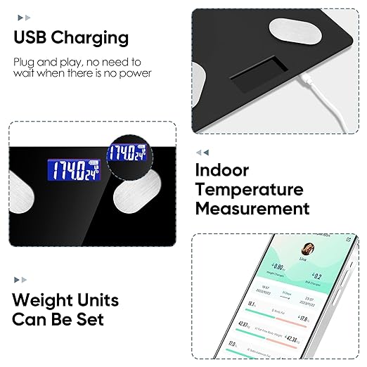 Digital Bathroom Scale Led Display BMI Scale, Body Fat Scale, Body Composition Analyzer with Smartphone Application (Black)