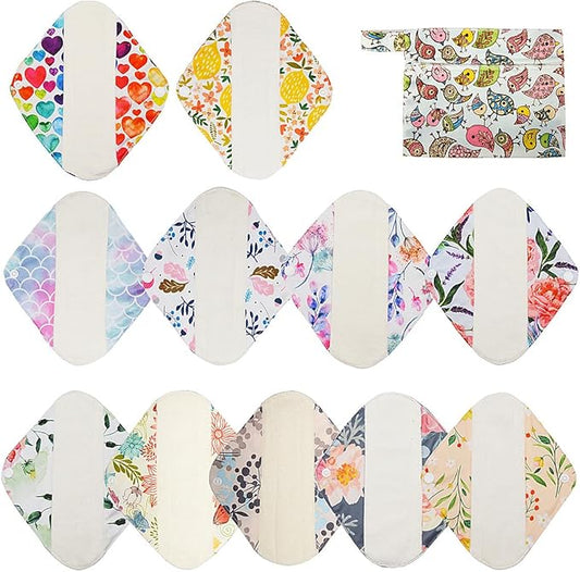 12 Pieces Cloth Menstrual Pads,Reusable Sanitary Pads,Size 8 inch Panty Liner,Unscented