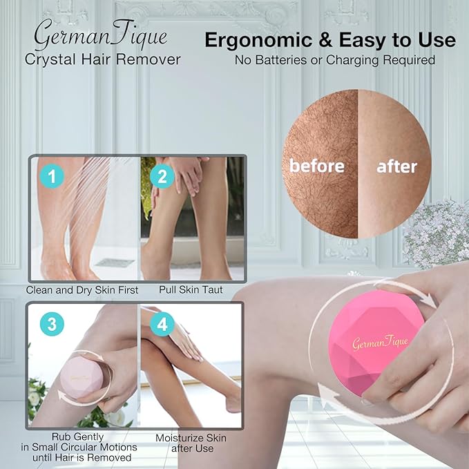 Crystal Hair Eraser,Upgraded Crystal Hair Remover Diamond,Painless and Effective Nano Glass Hair Removal Stone and Skin Exfoliation,Natural Epilator for Women and Men(Rose Pink)