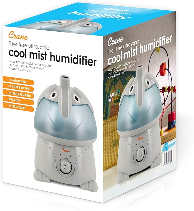 Crane Ultrasonic Elephant Humidifier, 1 Gallon Cool Mist Animal Humidifier for Nursery and Bedroom, Auto Shut-Off, Optional Filter
