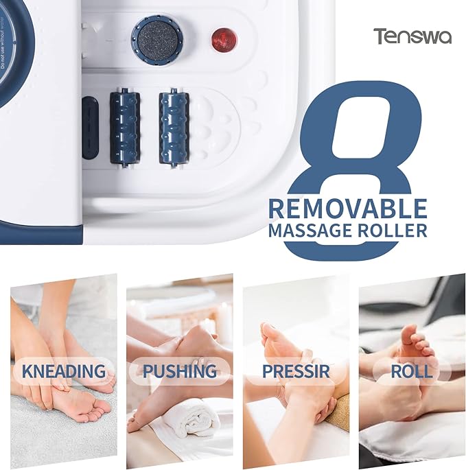 Collapsible Foot Spa Bath Massager with Heat, Bubbles, Pedicure Foot Spa with 8 Rollers, Tub for Stress Relief, Soaker with Mini Acupressure Massage Points & Temperature Control