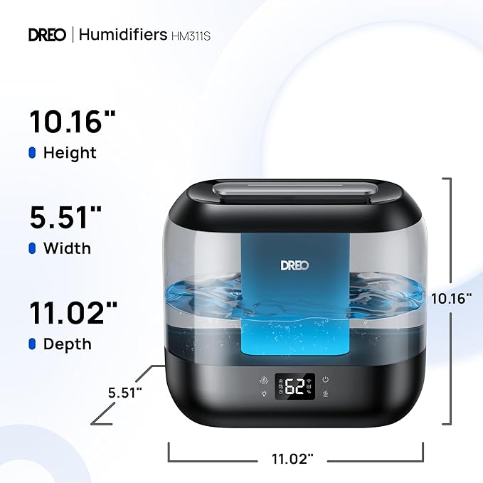 Dreo Smart Humidifiers for Bedroom, Top Fill 4L Supersized Cool Mist Humidifier with Nightlight, 32H Runtime, Touch/APP/Voice Control, 28 dB Quiet Ultrasonic Humidifiers for Large Room, Baby, Plants