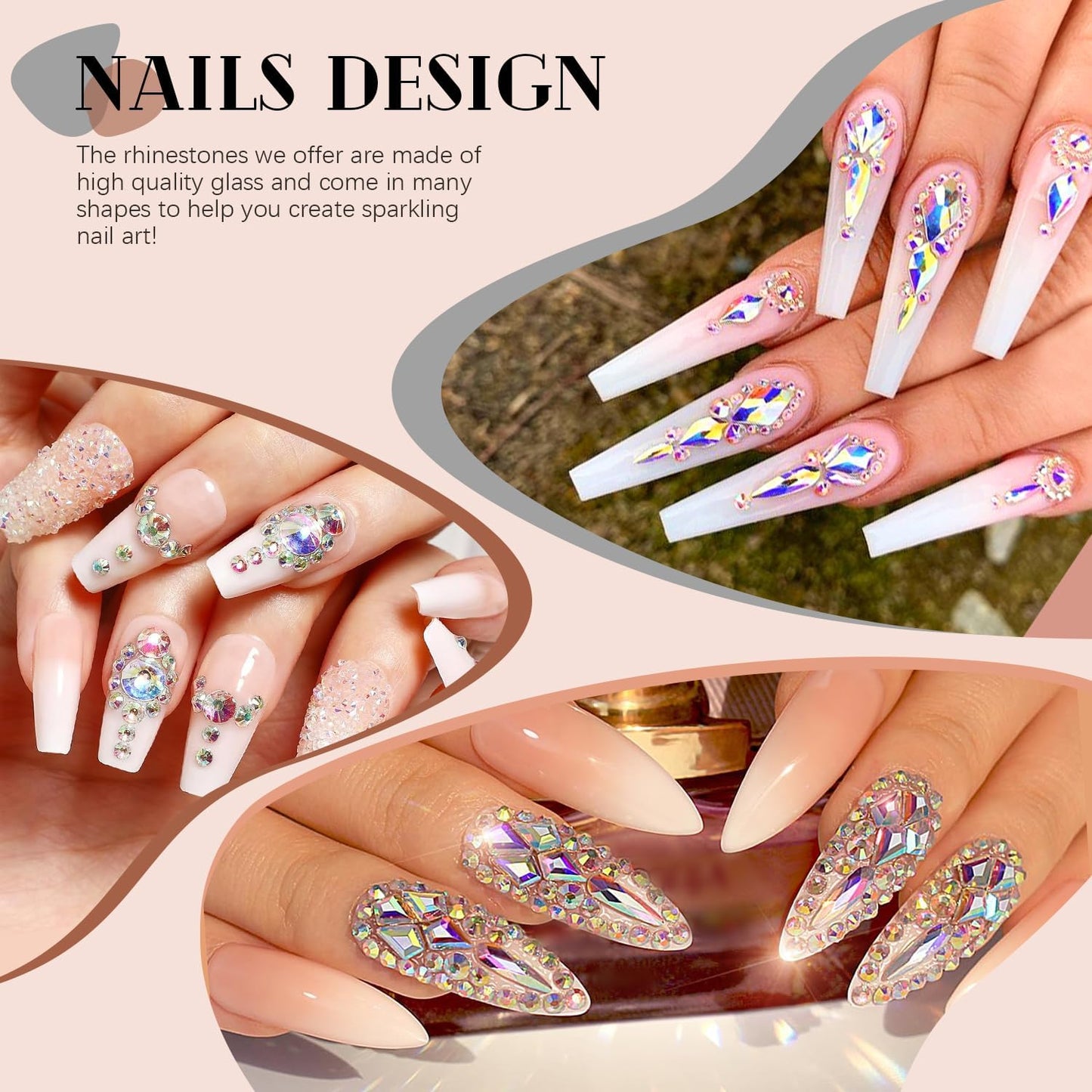 2750Pcs AB Glass Nail Rhinestones 240Pcs Multi Shapes Flatback Nail Gems + 2510Pcs 1.5-4mm Round Crystal, Manicure Nail Charms Diamond Gemstones for Acrylic Nails Decoration