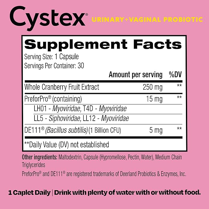 Cystex Urinary Tract Infection Probiotic: Rapid Relief & Proactive UTI Protection for Women, 3-in-1 Support with Prebiotics, Probiotics, and Cranberry, Defense Against Yeast Infections, 30ct