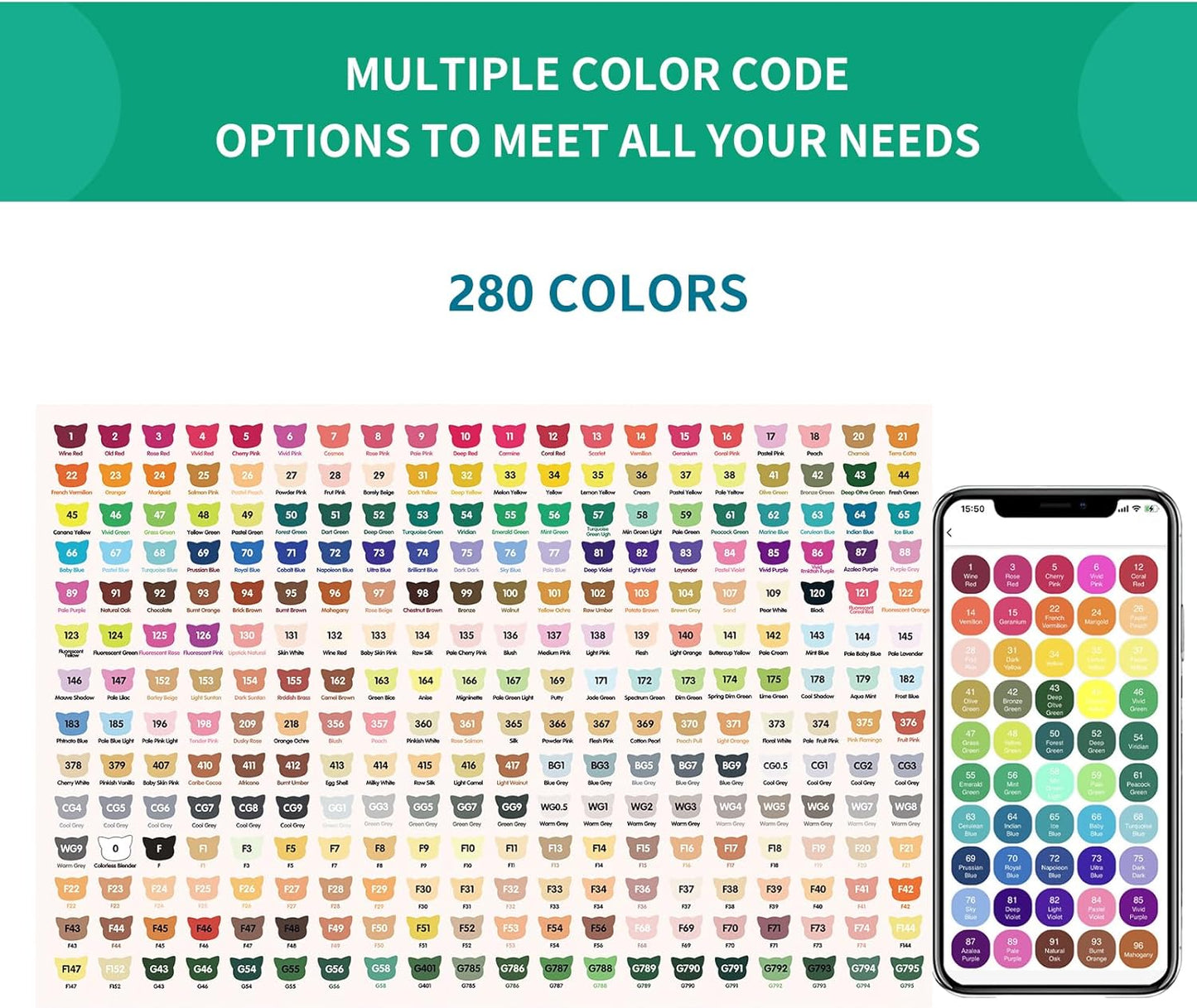 280 Colors Alcohol Markers with Free App, Dual Tip Art Markers with Kickstand Case for Artists Adults and Kids,Alcohol Based Marker for Coloring Painting Sketching and Drawing, Great Gift