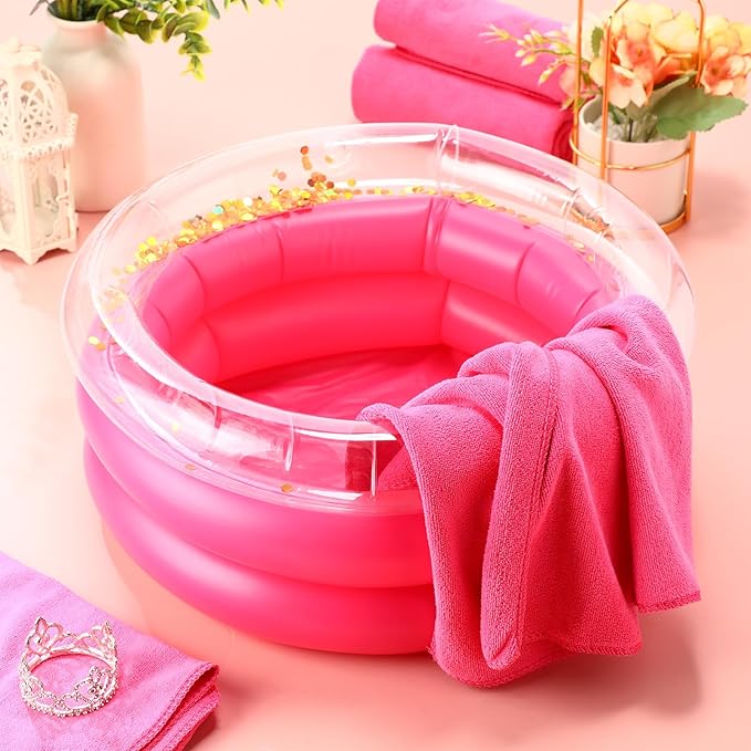 12 Pcs Foot Spa Kit for Girls 13.8 x 13.8 x 6.7 Inch Foot Care Bath and 12 x 28 Inch Hand Towels Washbasin Salon Towels for Spa Party Sleepover Party Supplies, Rose Red